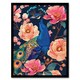 image 1 of Peacock Bird Pink Flower Pattern Living Room Black Framed Wall Art Print A4