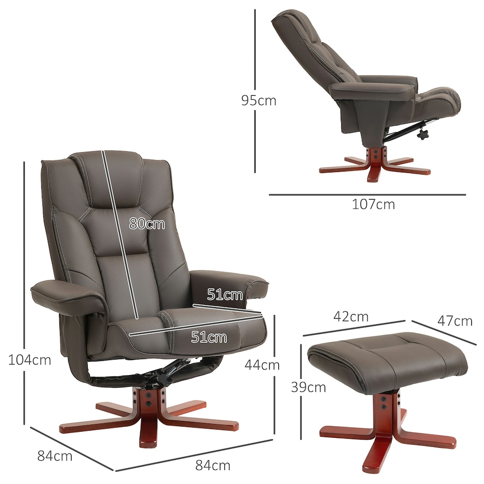 image 1 of HOMCOM Reclining Armchair with Footstool and Adjustable Backrest, Brown
