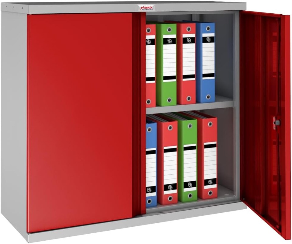 image 1 of Phoenix SCL Series SCL0891GRK 2 Door 1 Shelf Steel Storage Cupboard Grey Body & Red Doors with Key Lock