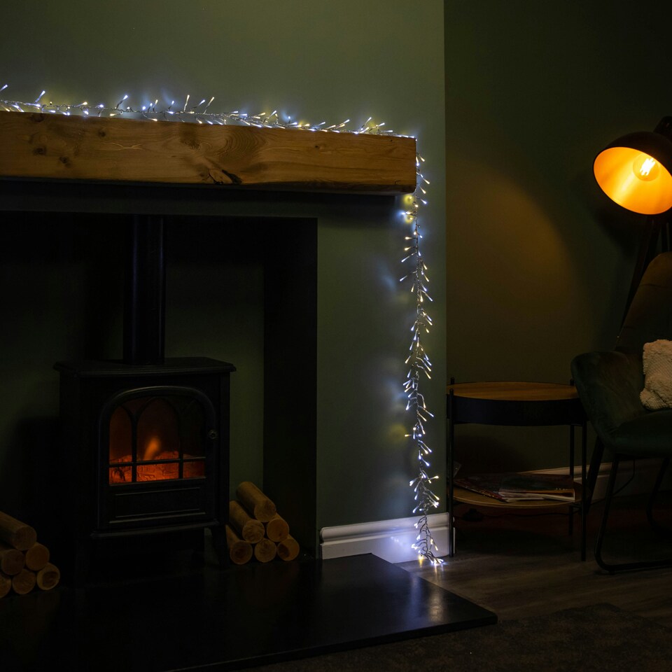 image 1 of 12.4m 960 LED ClusterBrights Christmas Lights with Timer in Warm & Cool White Clear Cable