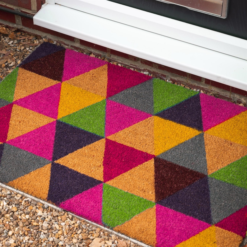 image 1 of Nicola Spring 2x Coir Door Mats - 90 x 60cm Triangles Decorative Indoor Front Door Entry Dirt Trapper Non Slip Backing Doormat