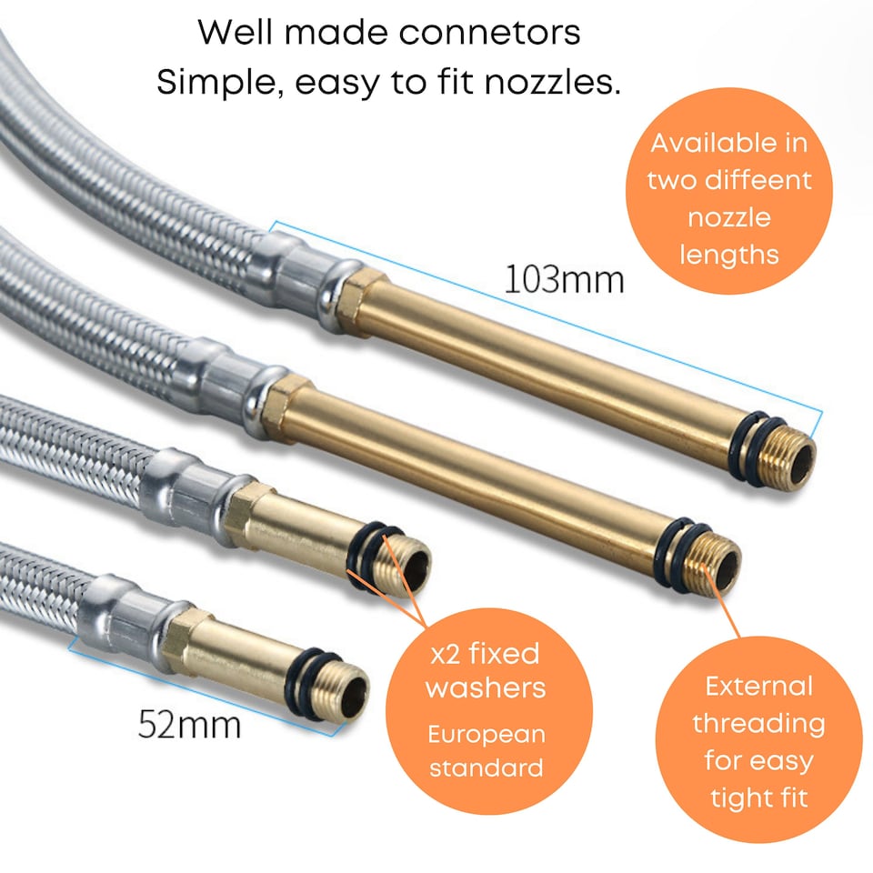 image 1 of TradeProvider® Flexi Pipes for Taps (2pcs/pack) Kitchen Tap Connector 10M x1/2 Fitting 600mm Long Flexible Hose British Standard Pipe Fittings Flexible Tap Tails Connectors Mixer Taps (52mm brass end)