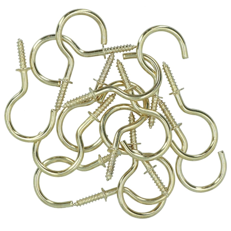 image 1 of 38mm Cup Hook Screws Picture Curtain Hangers Fasteners Brass Coated 75pc
