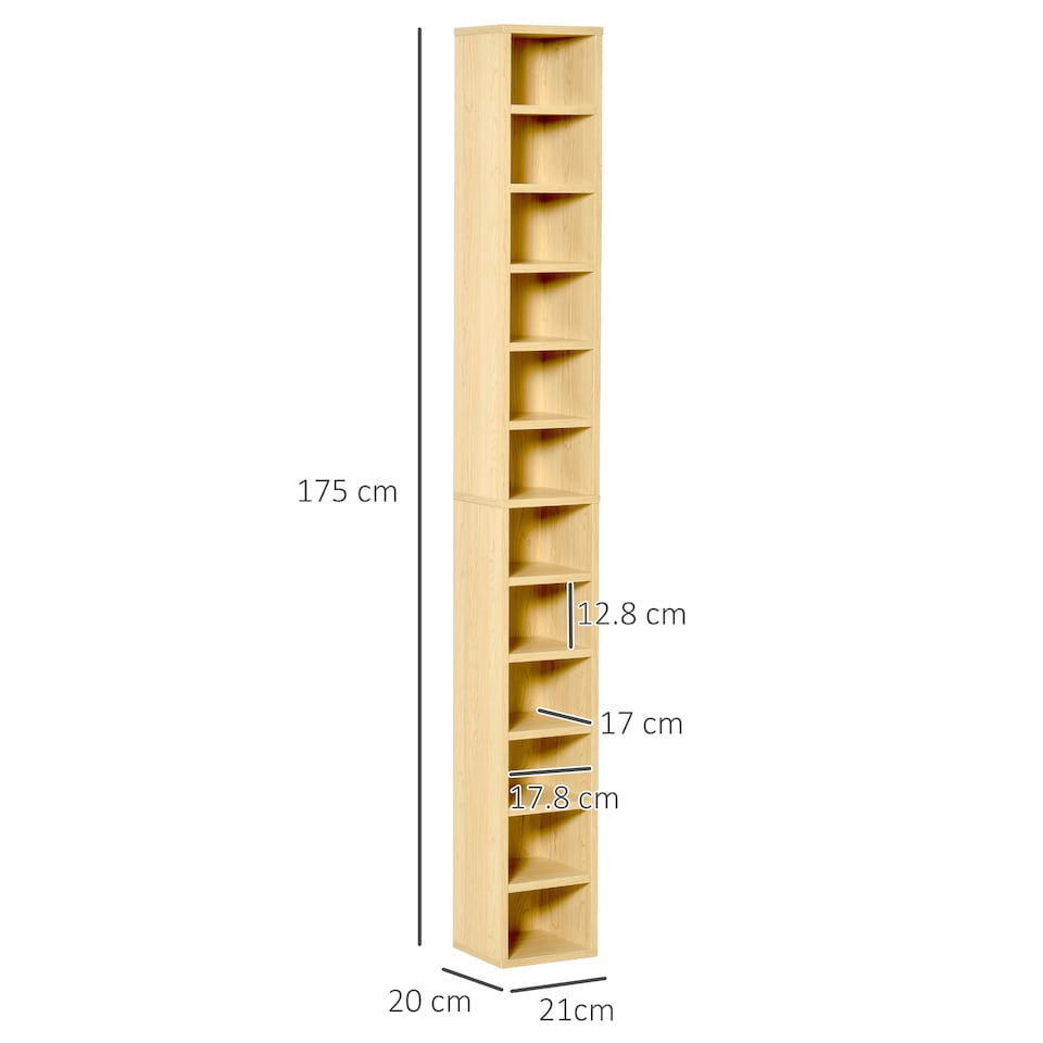 image 1 of HOMCOM 204 CD Storage Tower, Tall Storage Tower with 12 Tiers, Oak Tone