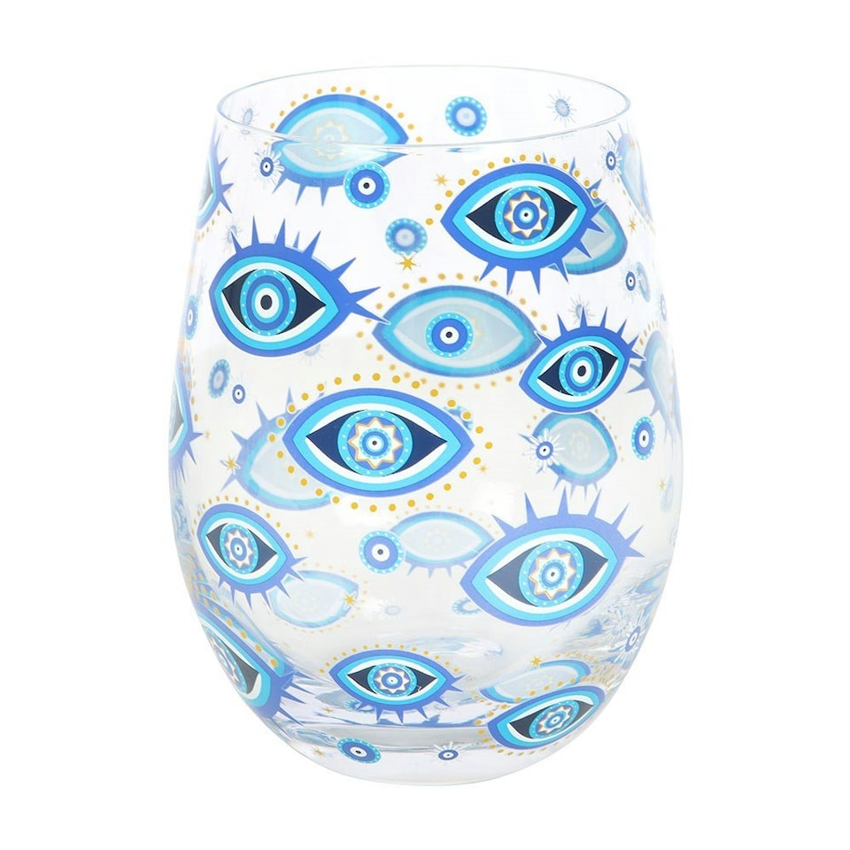 image 1 of All Seeing Eye Print Stemless Glass - 500ml Blue