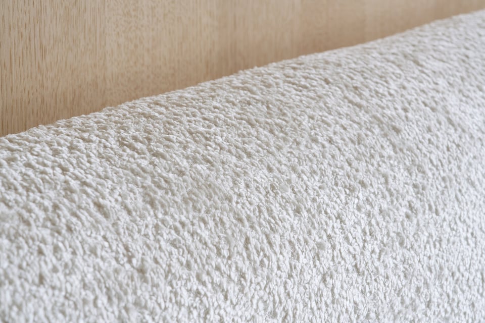 image 1 of 5ft King Size Low Profile White Soft Fabric Upholstered Wood Bed Frame | White | King
