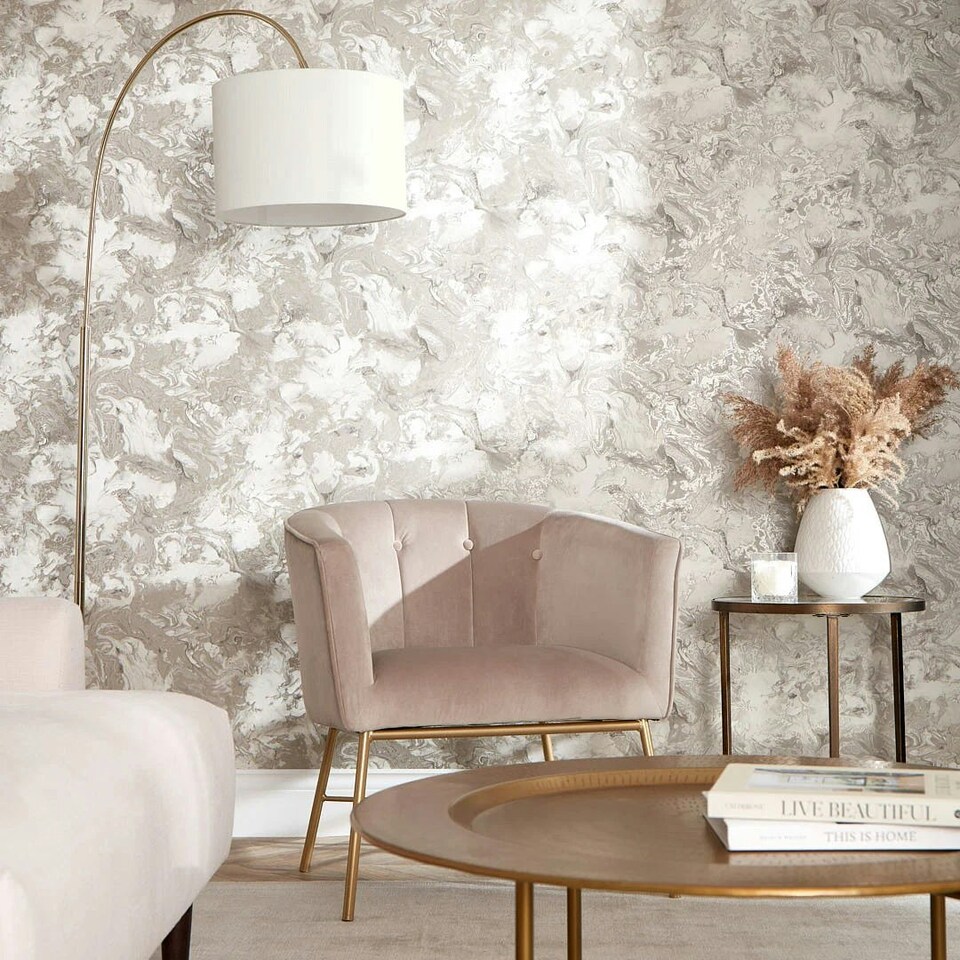 image 1 of Liquid Marble Wallpaper in Taupe Multi
