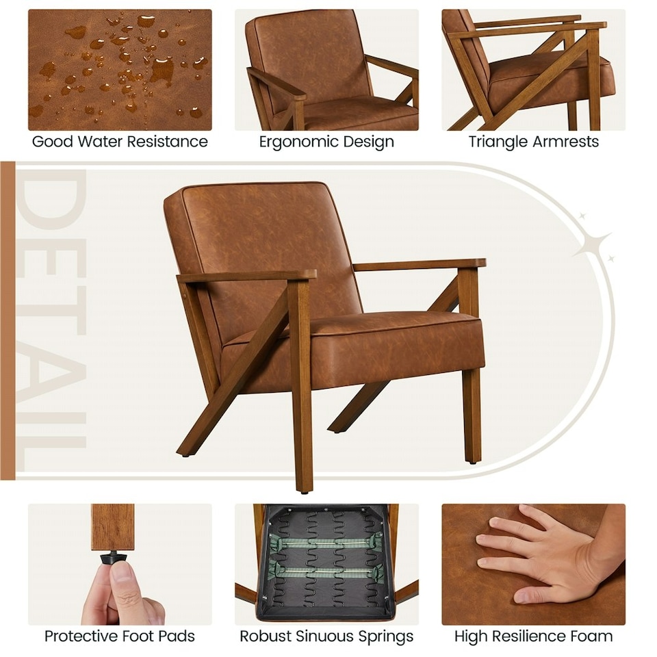 image 1 of Yaheetech Faux Leather Armchair with Z-shaped Wood Legs and Extra-wide Seat