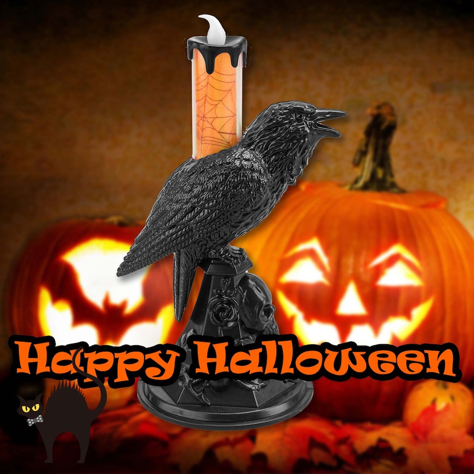 image 1 of PMS Flameless Halloween Crow Candle, Orange - 20.3 x 10 cm
