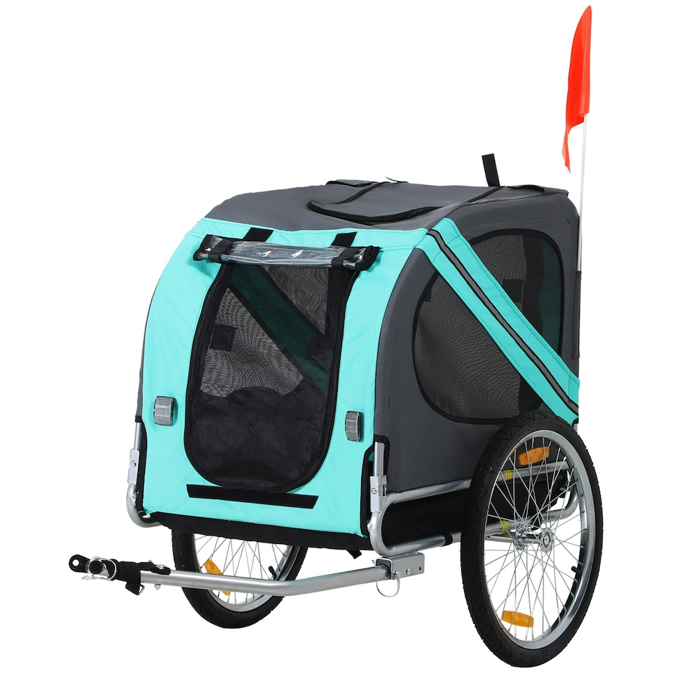 image 1 of PawHut Pet Bicycle Trailer Dog Cat Bike Carrier Water Resistant Green Outdoor