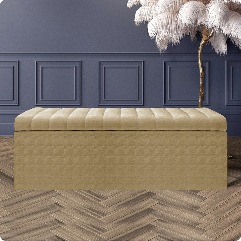 image 1 of Safar 180cm Wide Ottoman Storage box - Beige Naples Ottoman Box with Storage