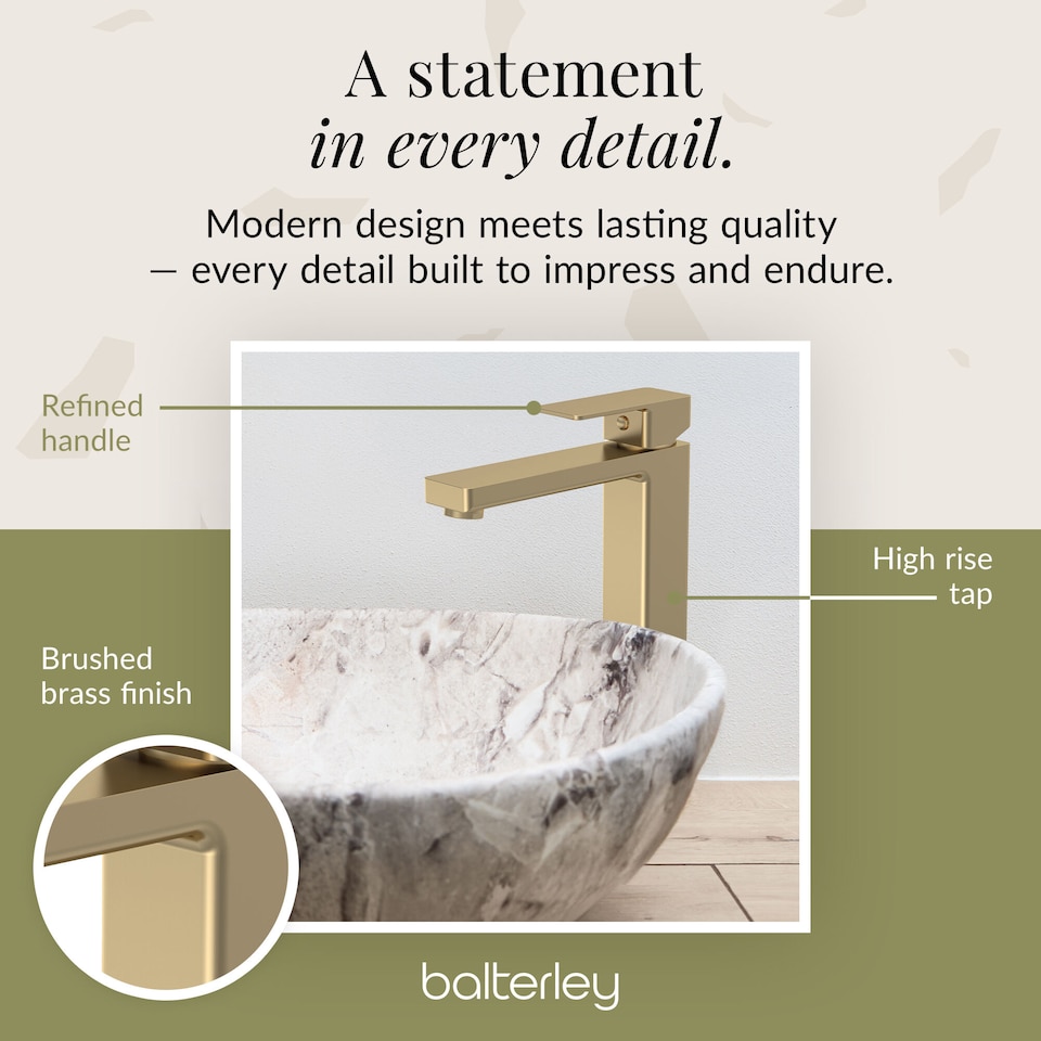 image 1 of Balterley Square Tall Mono Basin Mixer Tap with High Rise Design | Copper | Brushed Brass | 1