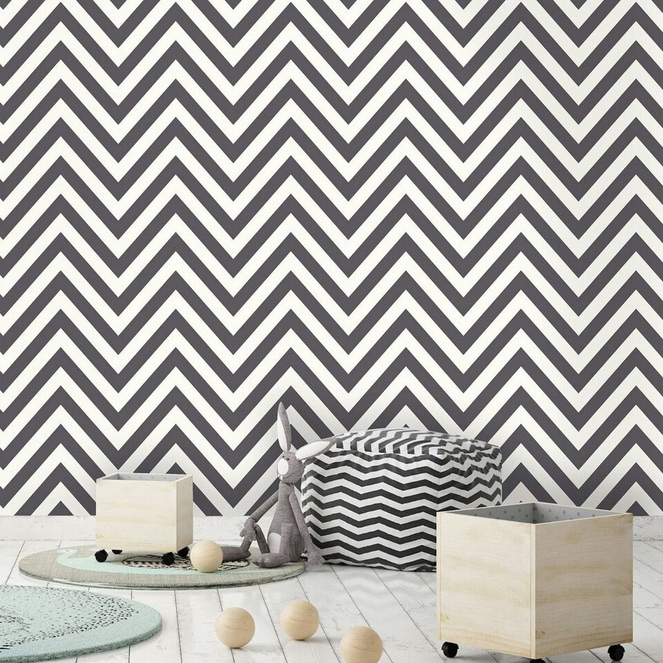 image 1 of Holden Décor Zig Zag Wallpaper - Black/White - 10m x 53cm Black
