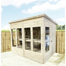 13 x 6 Pressure Treated Tongue And Groove Pent Summerhouse - Potting Shed - Bench + Safety Toughened Glass + RIM Lock with Key (13' x 6' / 13ft x 6ft)