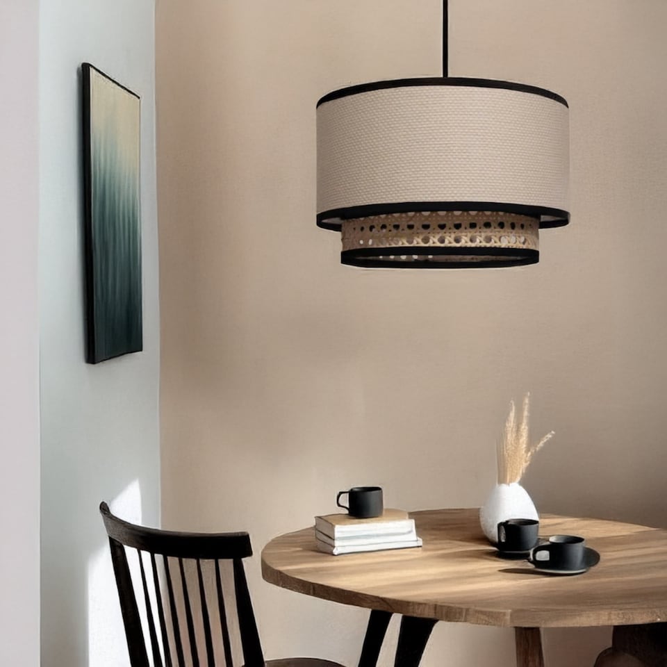 image 1 of Koral - Natural Rattan and Cane 25 cm Easy Fit Two Tier Pendant Shade | Cream | Medium | 1