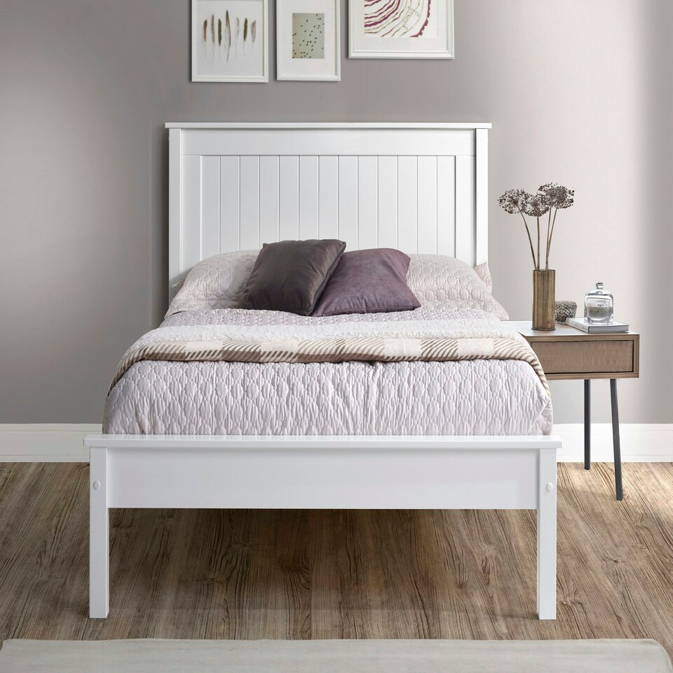 image 1 of 4ft Small Double Pure white,wood,wooden low foot end board,solid panel bed frame.Shaker style.