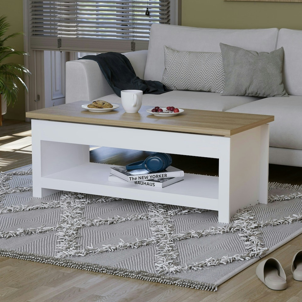 image 1 of Vida Designs Arlington Sliding Top Coffee Table Shaker Side Living Room Table, White & Oak