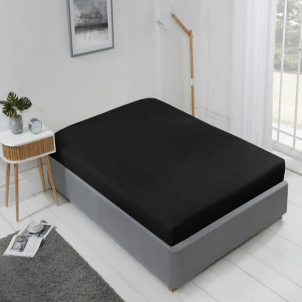 image 1 of Brights Collection Non Iron Fitted Sheet in Black - King