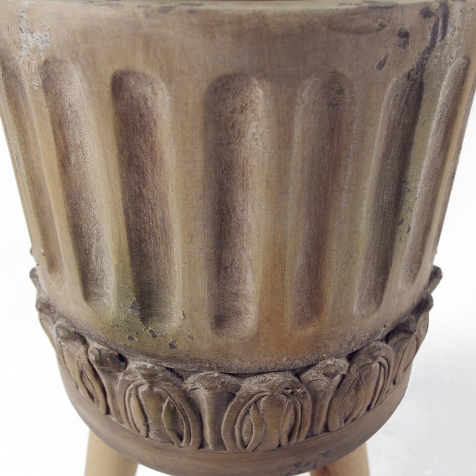 image 1 of Ridged Composite Planter with Stand Brown