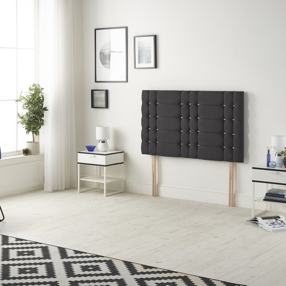 image 1 of Astoria Divan Bed Base with 30 Inch Diamonte Button Headboard Plush Velvet | Black | Black | Single