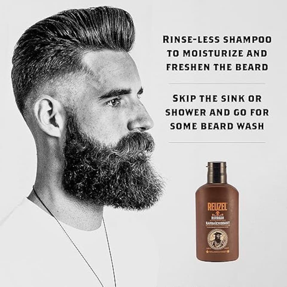 image 1 of Reuzel Refresh No Rinse Beard Wash Instantly Freshens Beard Softens and Hydrates Beard Emergency Shower in a Bottle Freshens Beard and Keeps It Moisturized Softens Coarse Hair 100 ml | Multi | Can you make a product discription for this product please