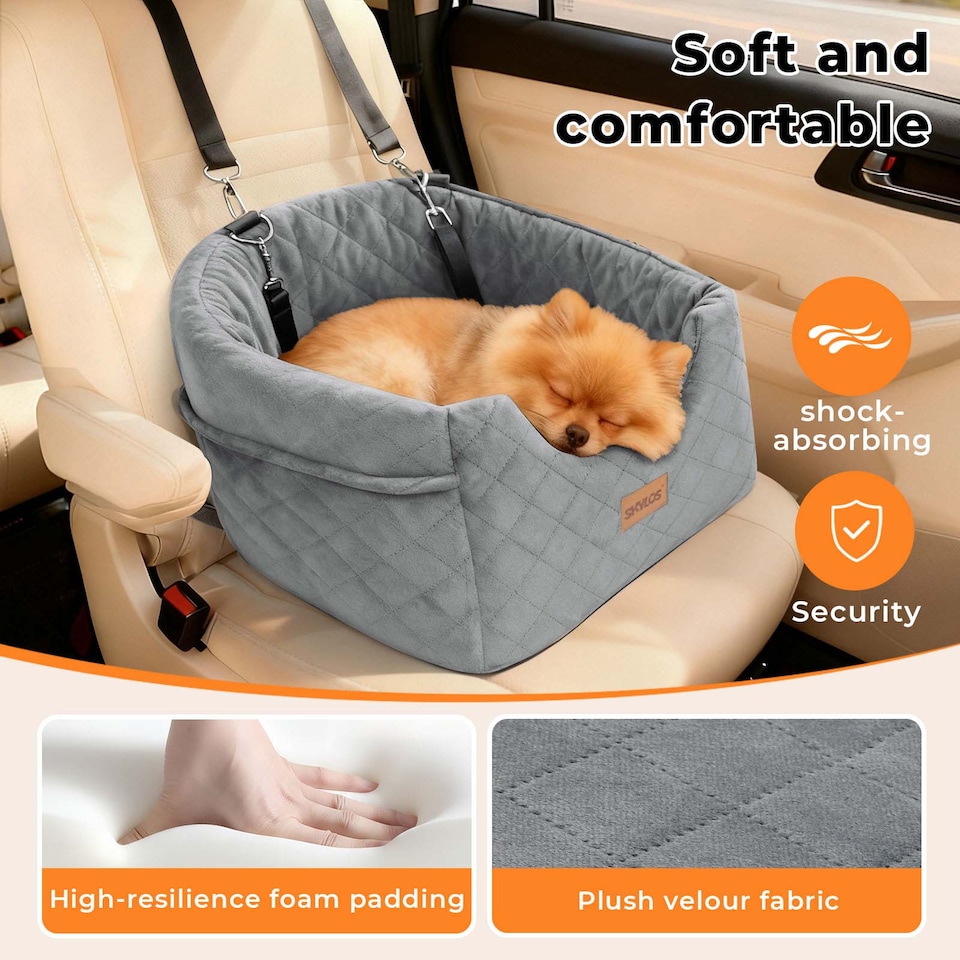 image 1 of Skylos Dog Booster Car Seat Safe Puppy Travel Carrier Bed Bag Basket Pet | Grey | Grey