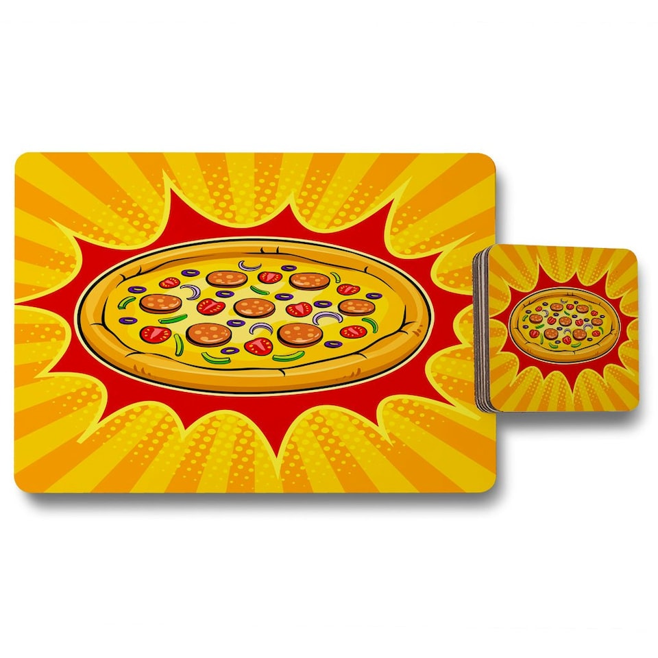 image 1 of Round pizza pop art retro (Placemat & Coaster Set)