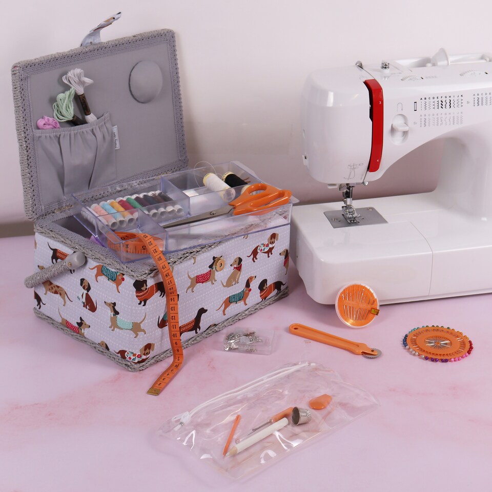 image 1 of Hobby Gift Medium Sewing Storage Box with Sewing Kit, Sausage Dog