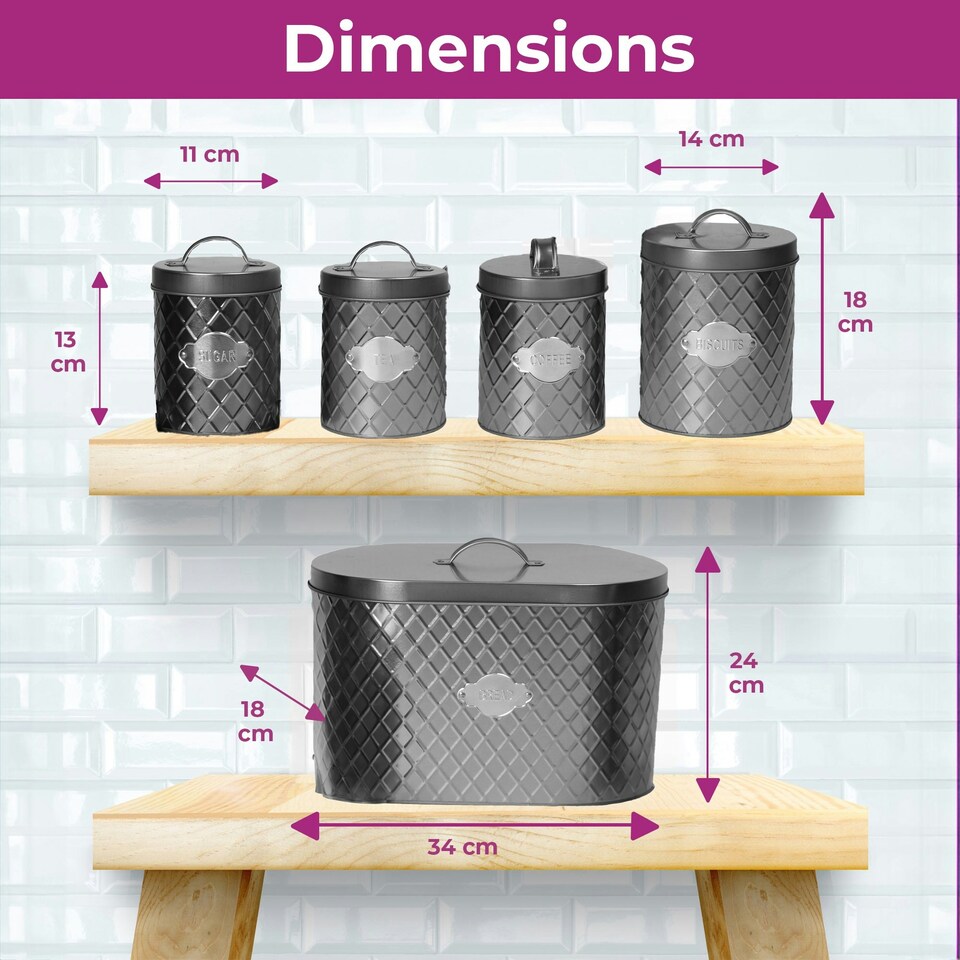 image 1 of Navy Embossed 5 Piece Kitchen Canister Set