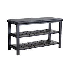Spalding Black Metal Shoe Bench with Two Storage Shelves - Perfect for the Hallway Black