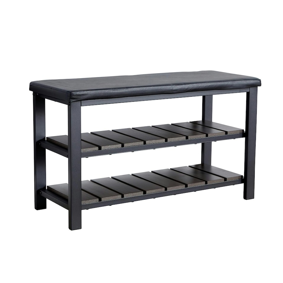 image 1 of Spalding Black Metal Shoe Bench with Two Storage Shelves - Perfect for the Hallway Black