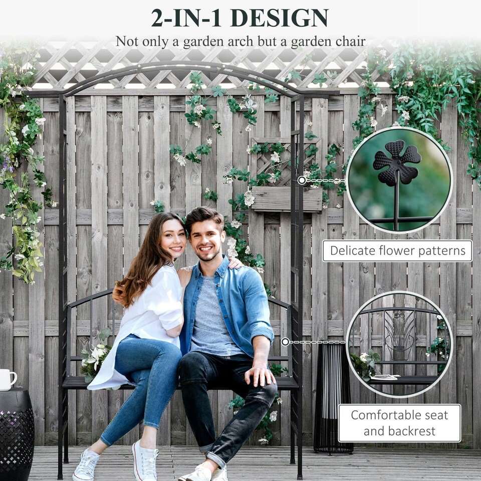 image 1 of Outsunny Garden Arbour Arch Metal Bench Loveseat Outdoor Patio Plant Climber