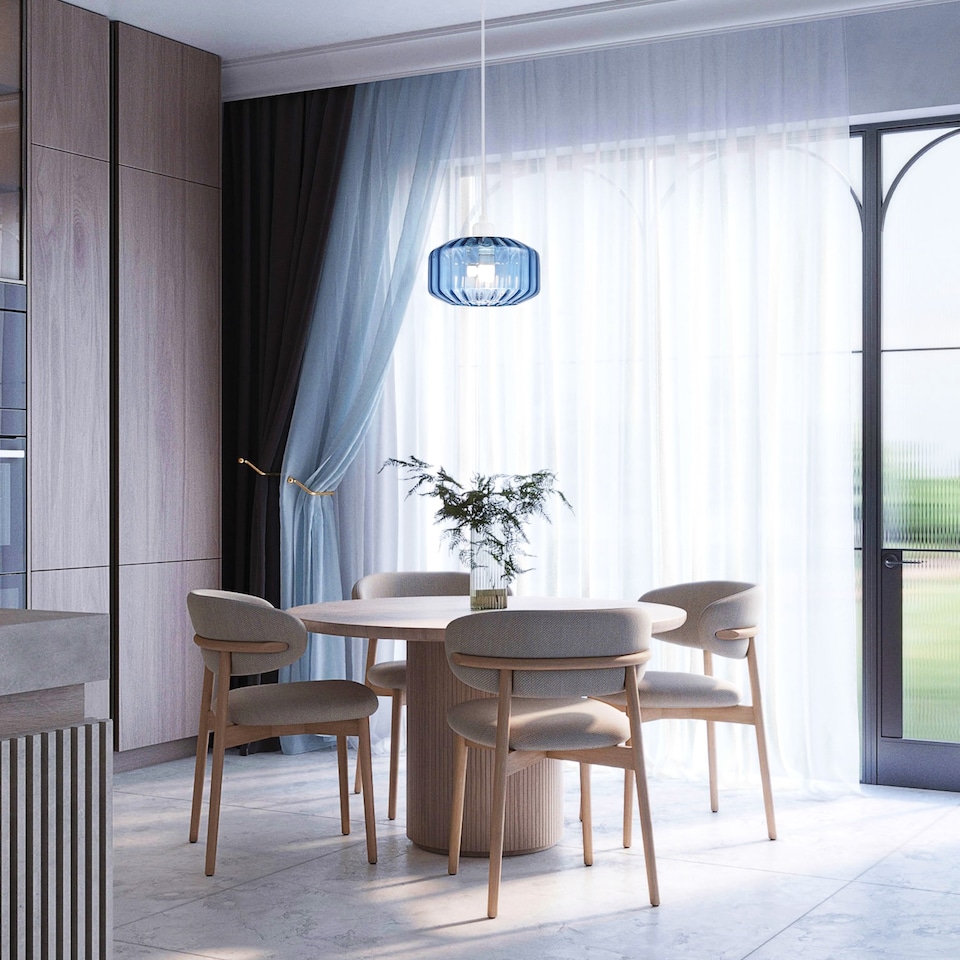 image 1 of Modern Midnight Blue Ribbed Glass Non Electric Pendant Shade with Flat Style | Blue