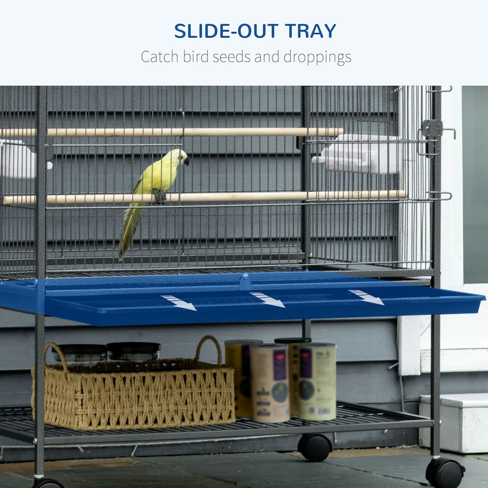 image 1 of PawHut Large Bird Cage Budgie Cage for Finch Canaries Parrot with Stand Grey