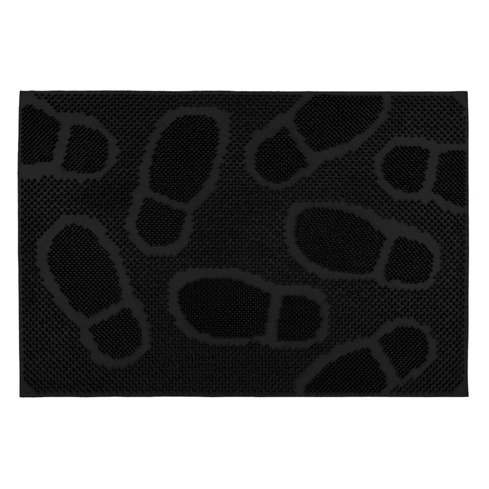 image 1 of JVL Footprint Rubber Scraper Doormat 40x60cm, Black
