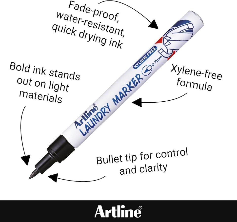 image 1 of Artline Laundry Fabric Marker Black and Blue 2 Pack