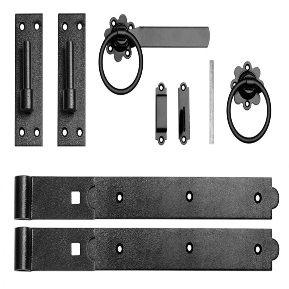 18 Inch Single Gate Fittings Set Hook & Band Hinge, Latch - Black Black