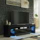 image 2 of TV Unit 160cm Black Gloss Door Black Matt Body with LED Glass Sides Black