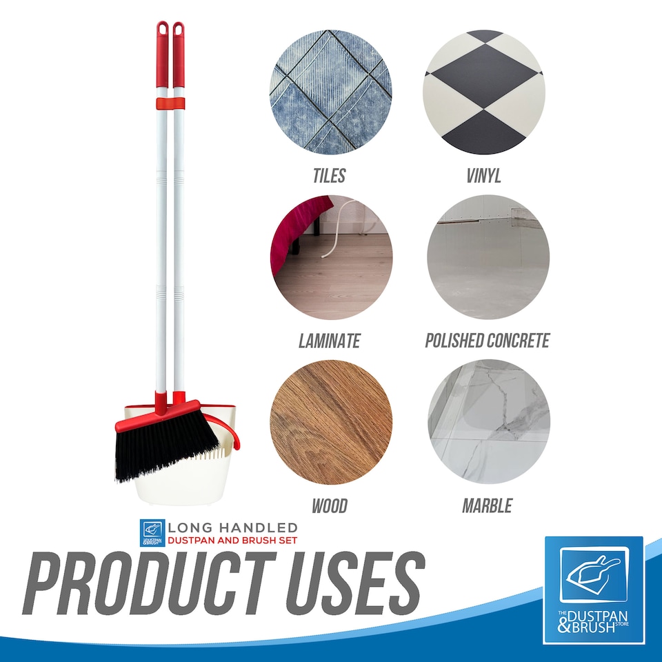 image 1 of Long Handled Dustpan and Brush Set Reduce Bending Tall Lobby Dustpan and Sweeping Brush