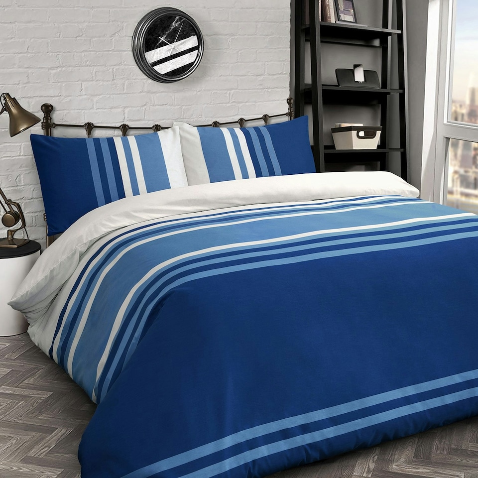 image 1 of Velosso Tonal Printed Cotton Blend Duvet Cover and Pillowcase Set Blue | King