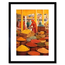 Spice Market Herbs Spices Colourful Kitchen 9x7" Black Framed Wall Art Print
