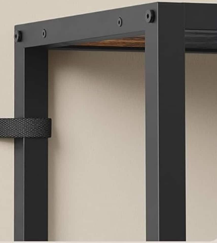 image 1 of 5-Tier Rustic Brown & Black Industrial Bookcase with 10 Compartments