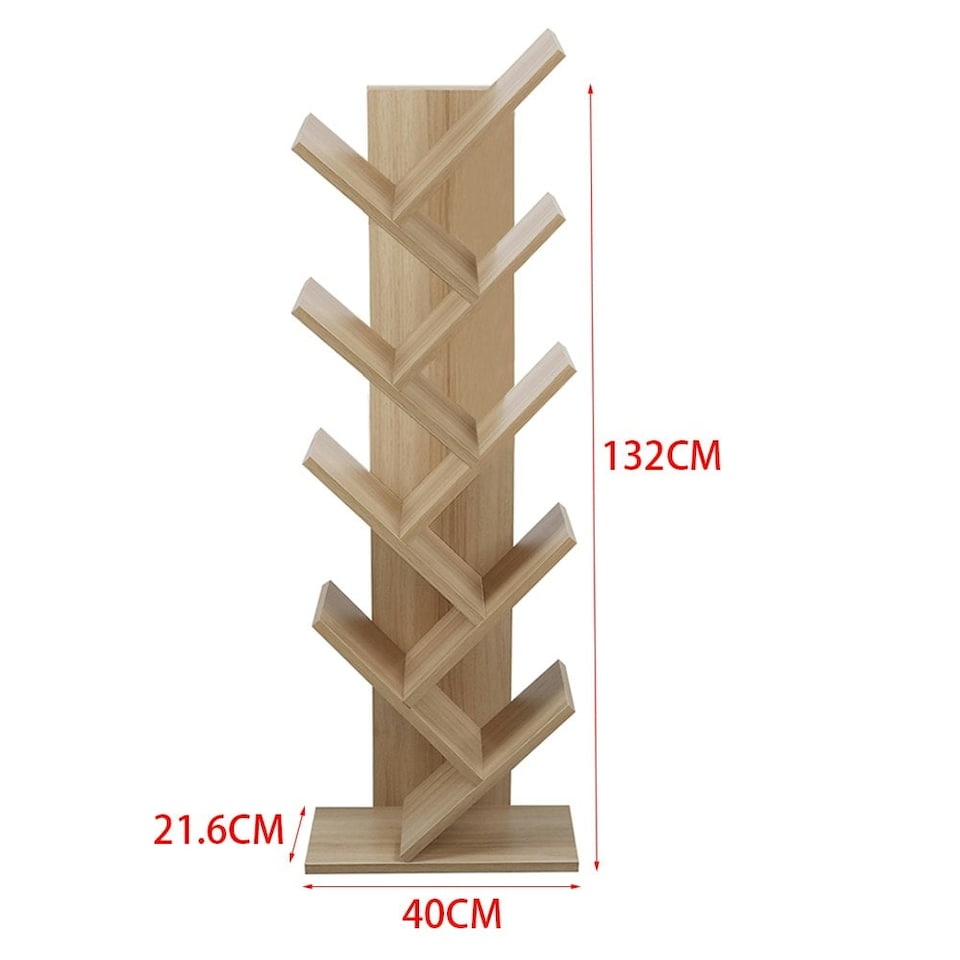 image 1 of Living and Home Wooden Tree Bookshelf Display Rack 9 Shelf- Brown