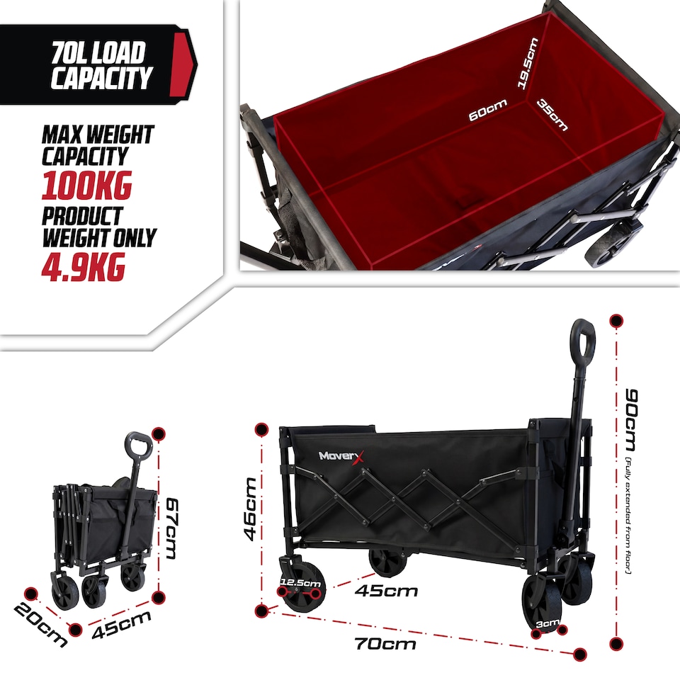 image 1 of MoverX 70L/100kg Festival Trolley, Folding Beach Wagon, Portable Garden Cart, Beach, Outdoor
