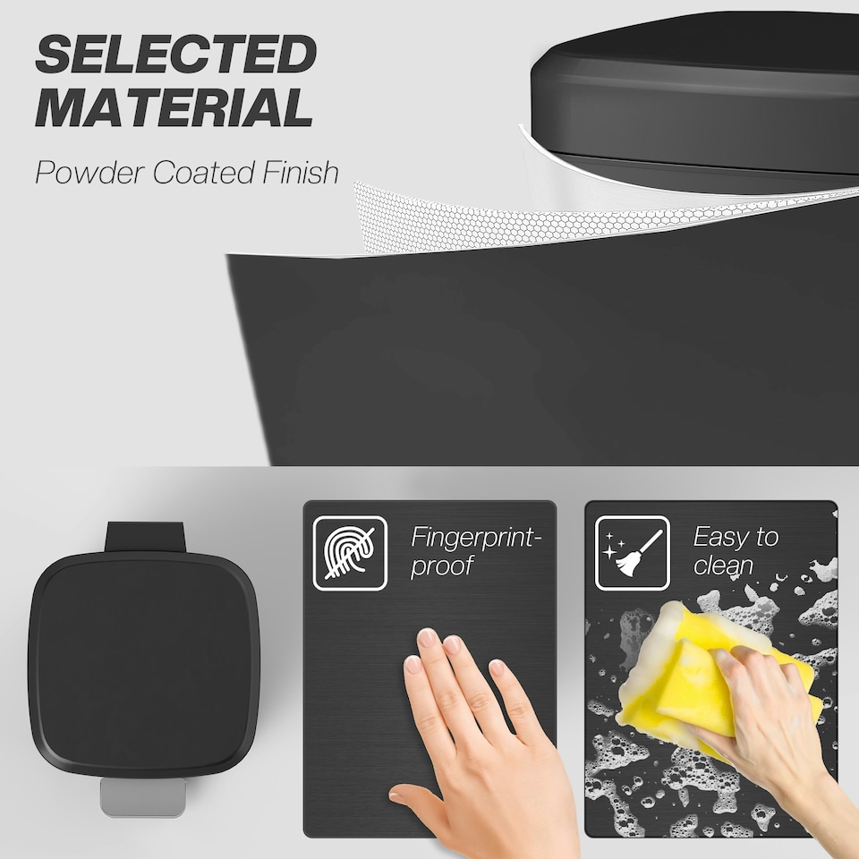 image 1 of HOMCOM 12L Kitchen Pedal Bin, Metal Rubbish Bin with Soft-close Lid, Black Black | 12L