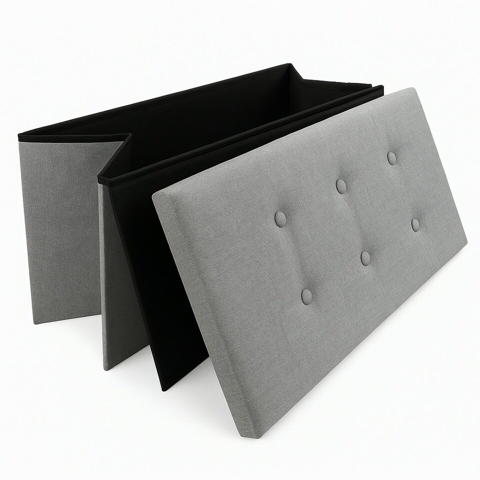 image 1 of Home Republic Linen Storage Ottoman - 76cm x 38cm Foldable Grey