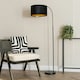 image 2 of ValueLights Curva Black Arched Floor Lamp with Black Velvet and Gold Inner Lamp Shade & Bulb