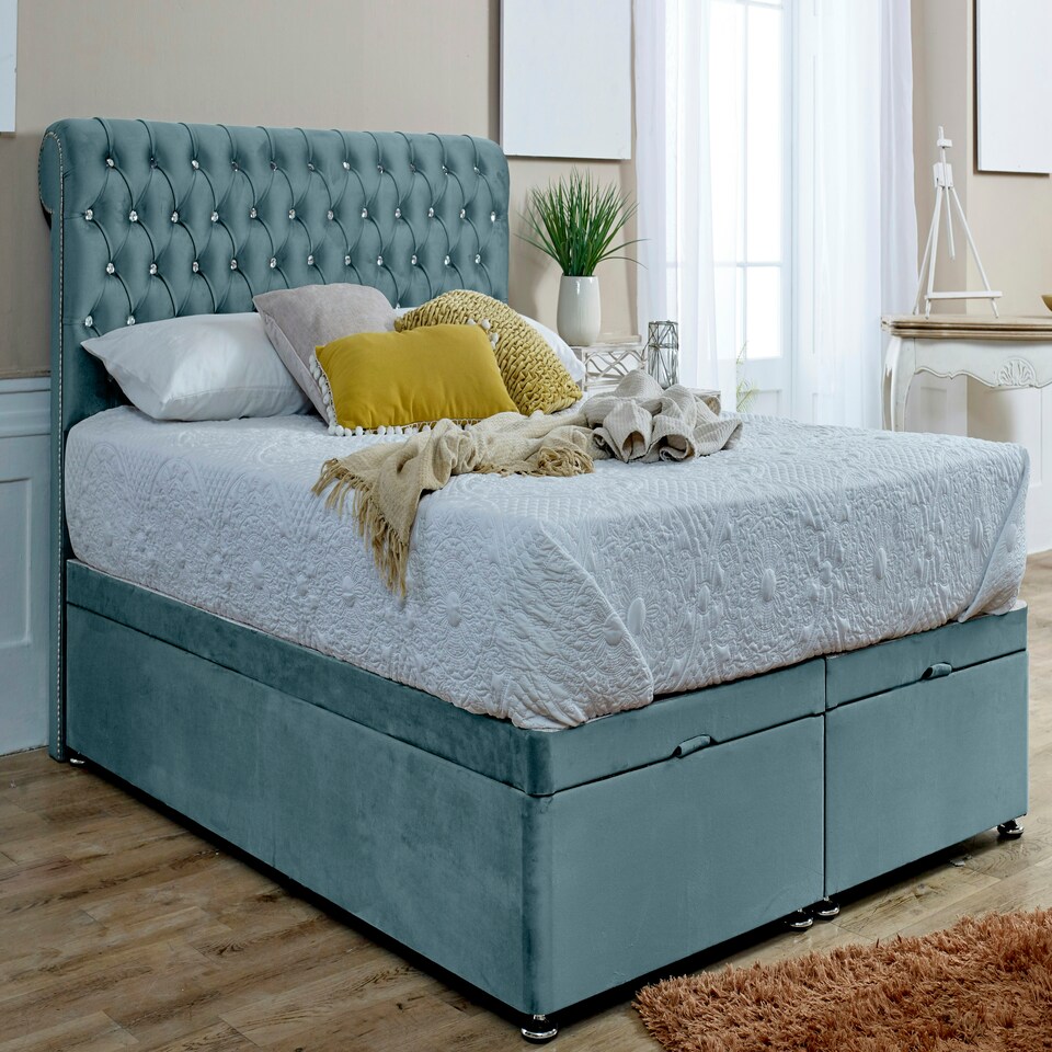 Santino Divan Ottoman Plush Small Double Bed Frame - Duck Egg