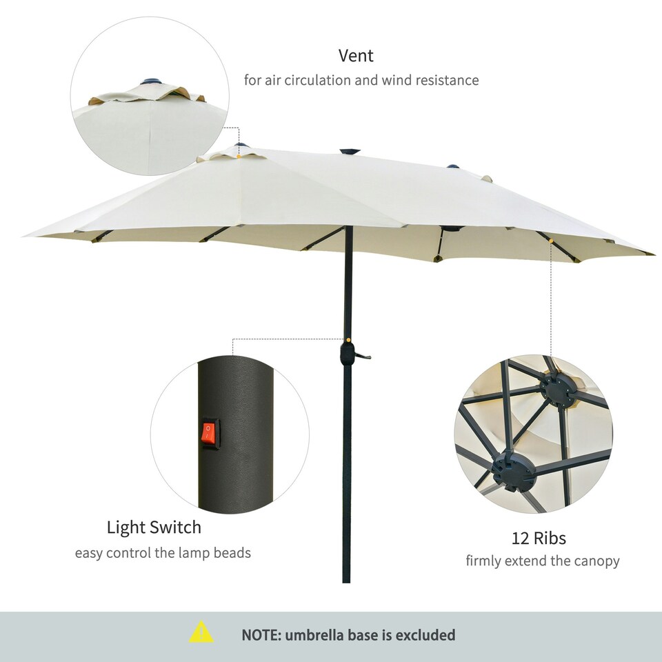 image 1 of Outsunny 4.4m Double-Sided Sun Umbrella Patio Parasol Solar Lights
