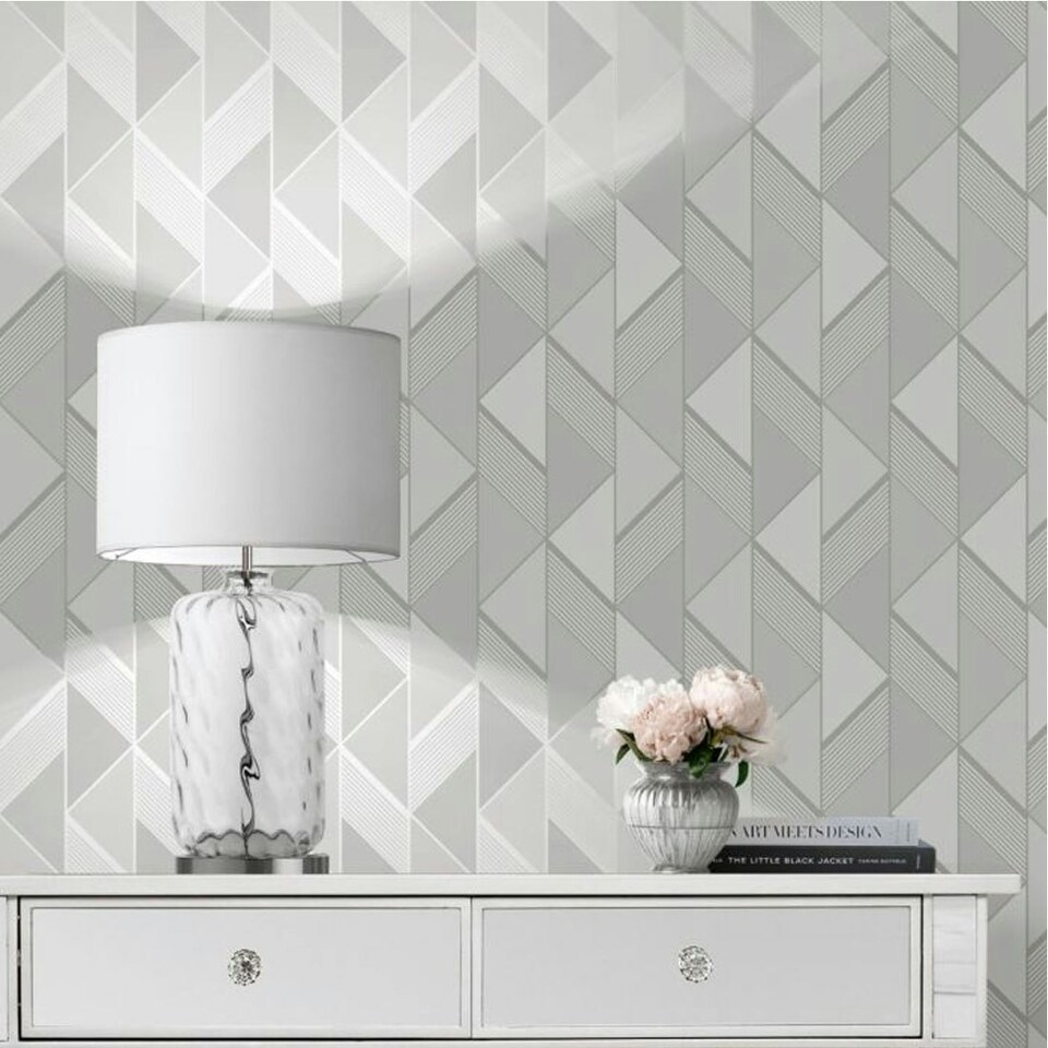 image 1 of Muriva Lipsy Geometric Wallpaper - Grey/Silver - 10m x 53cm Grey